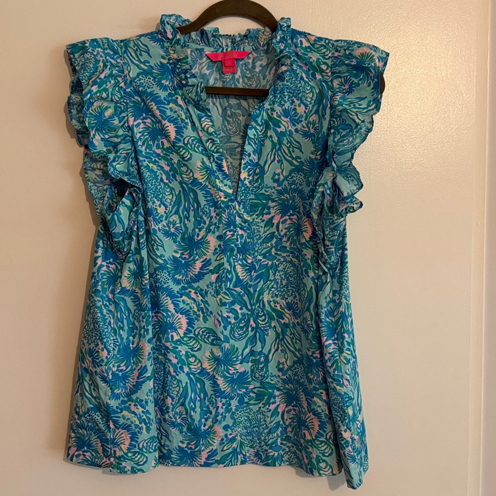 Lilly Pulitzer Turquoise and Pink Patterned Top